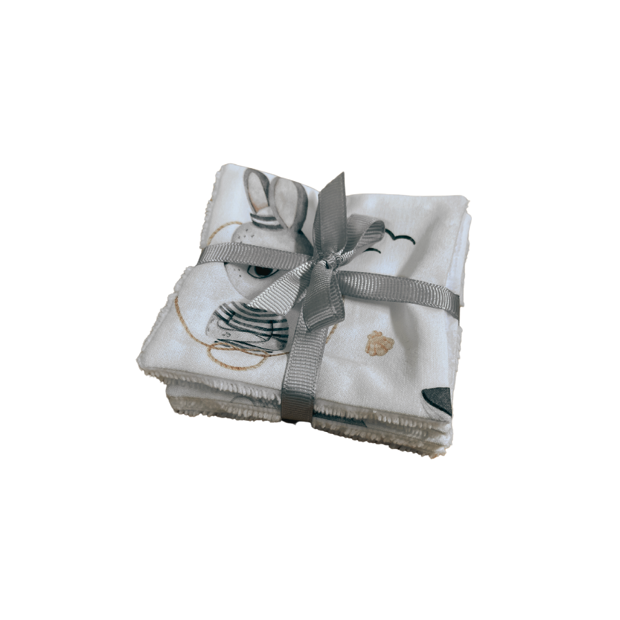 Lot de 4 lingettes réutilisable en coton - lapin marin