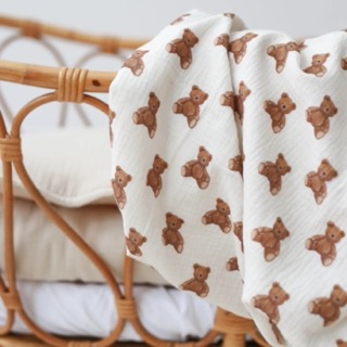 couverture mousseline ourson bébé double gaze de coton made in pologne