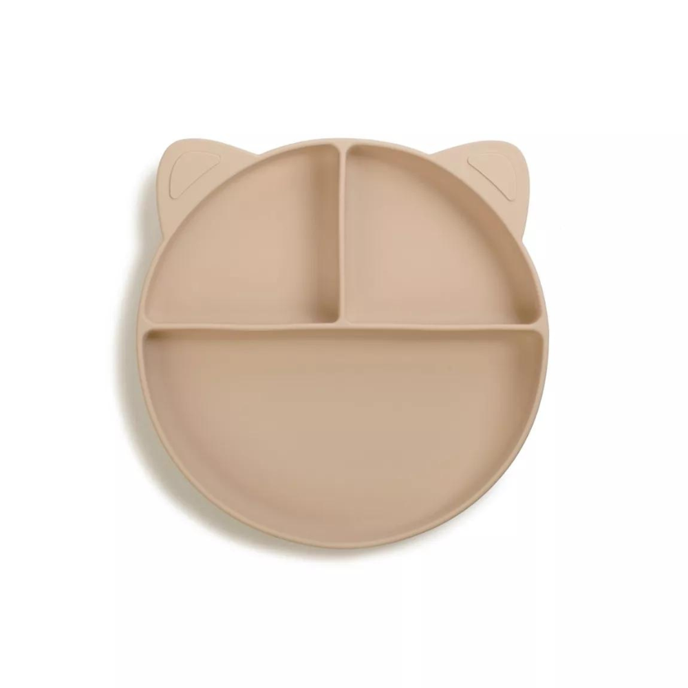 Assiette ronde avec ventouse et compartiment pour bébé en silicone beige soina
