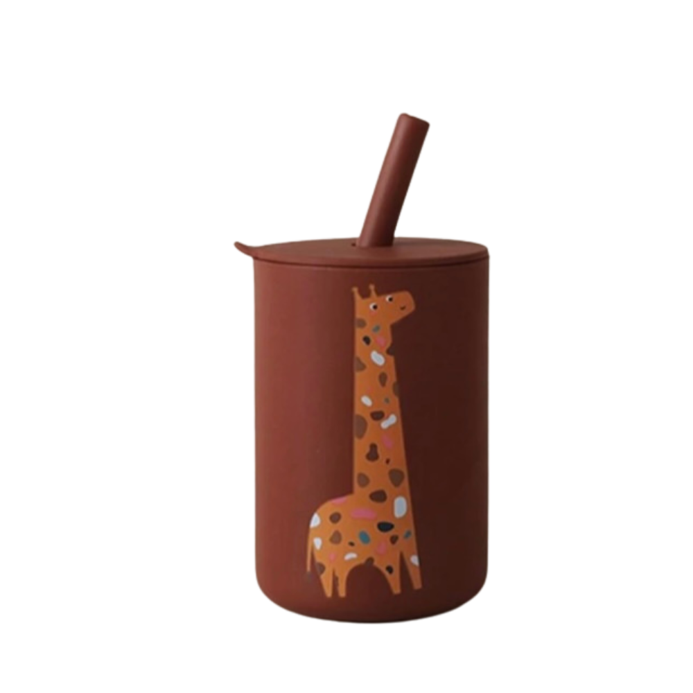 Gobelet paille en silicone - girafe