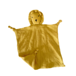 Doudou plat lion jaune ocre bébé, doudou lange lion