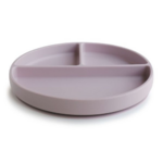 Assiette ronde avec ventouse et compartiment pour bébé en silicone lila mushie