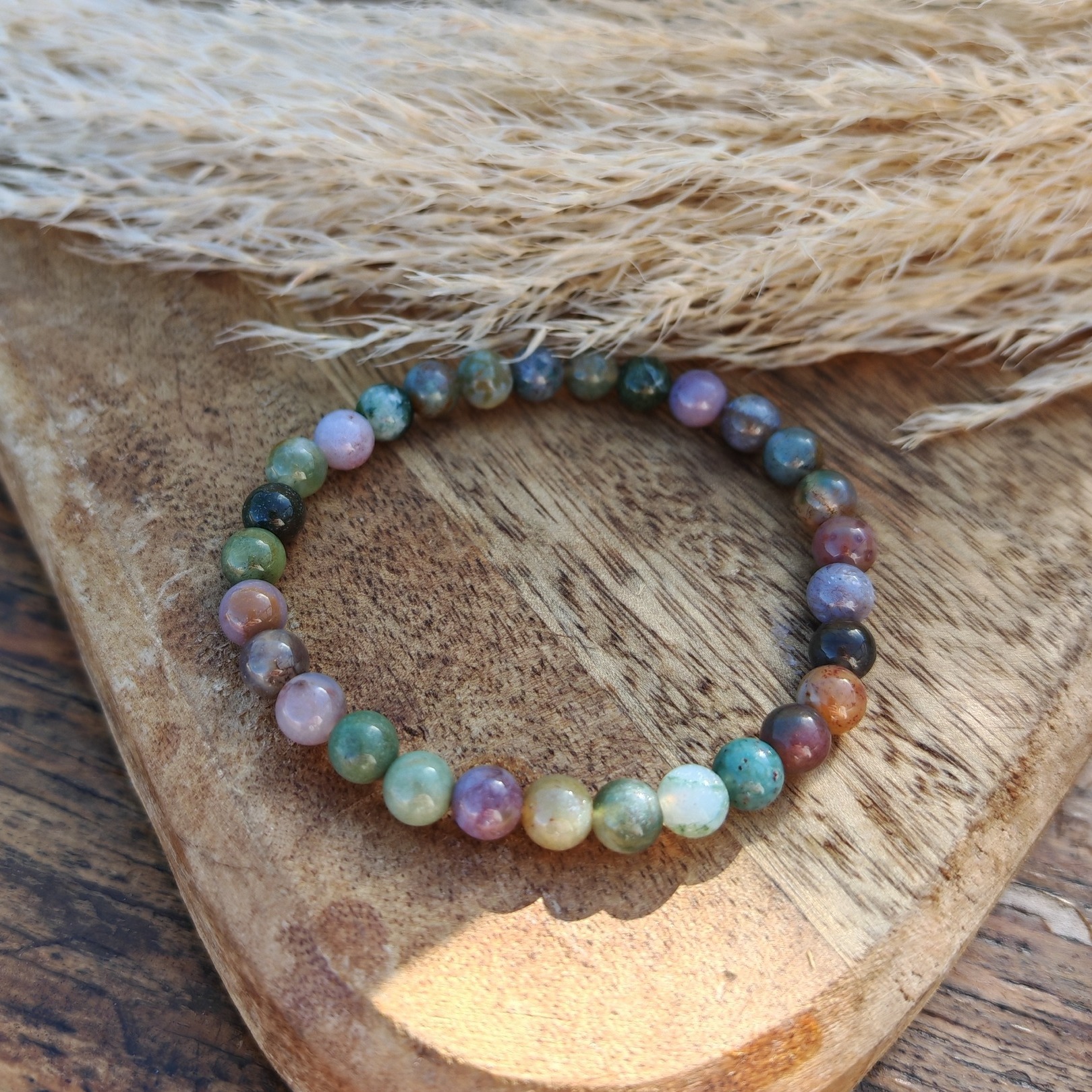 Bracelet d'agate indienne perle ronde 8 mm - Bracelet/Agate indienne