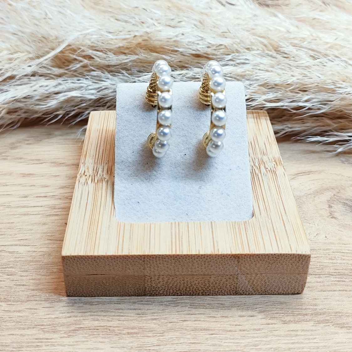 PERLINA - Boucle d'oreille pendantes en acier inoxydable et perles blanches