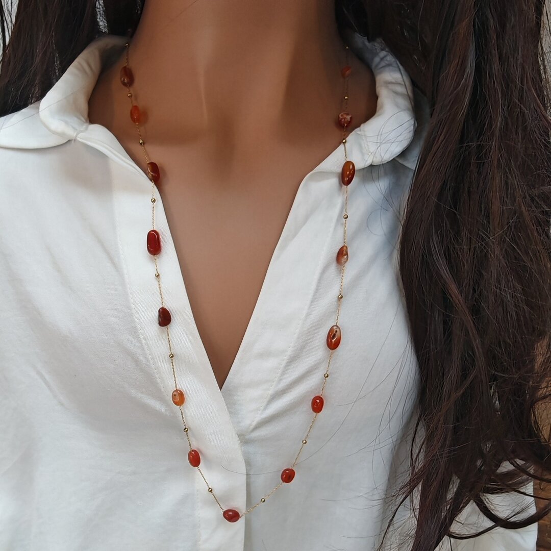 Collier Sautoir Perles Et Pompons Oh My Shop - Jaune/Orange - Longueur 89cm