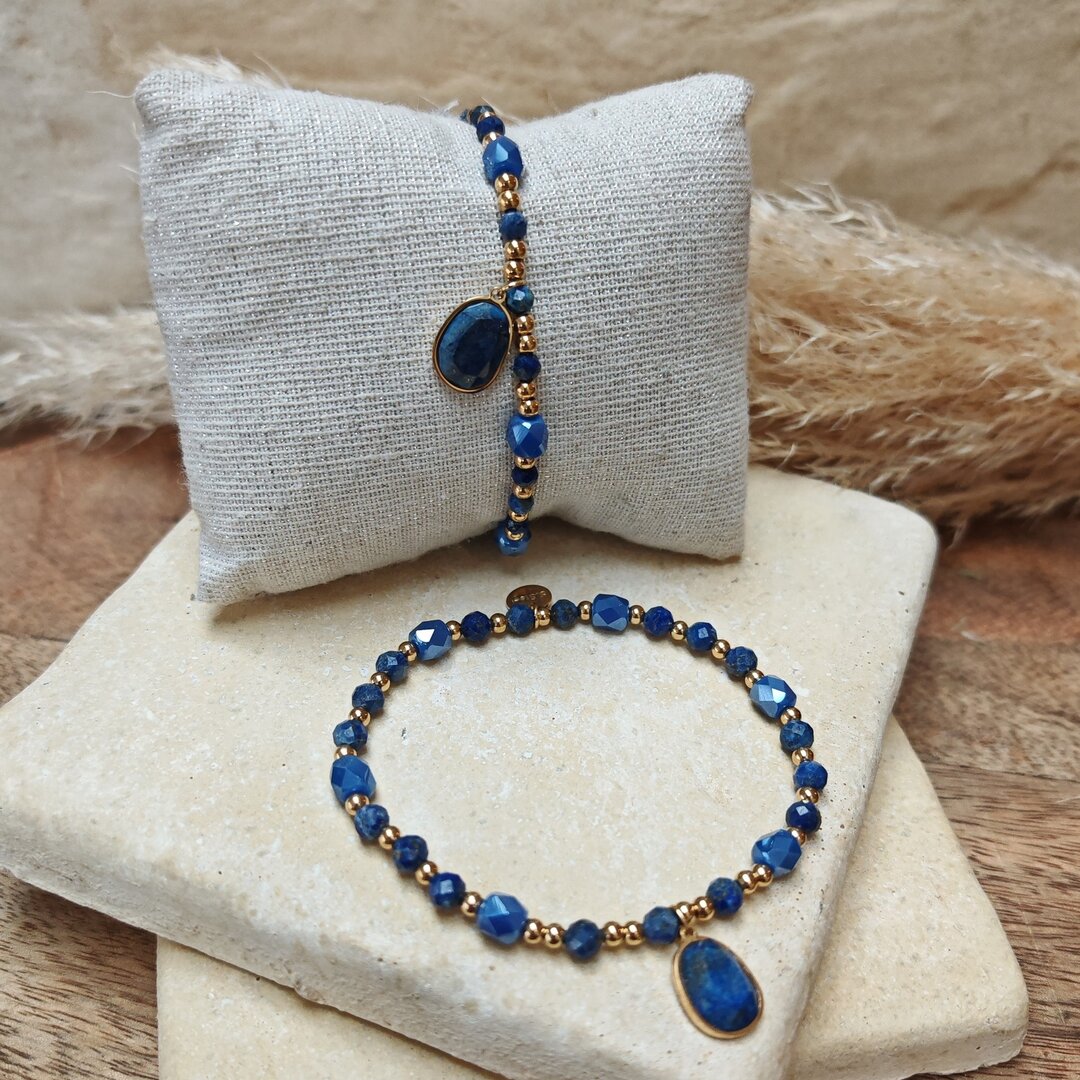 Set Bracelet + Collier Perles Lapis Lazuli Naturelles - Bleu, Unisexe, Neuf Avec étiquettes
