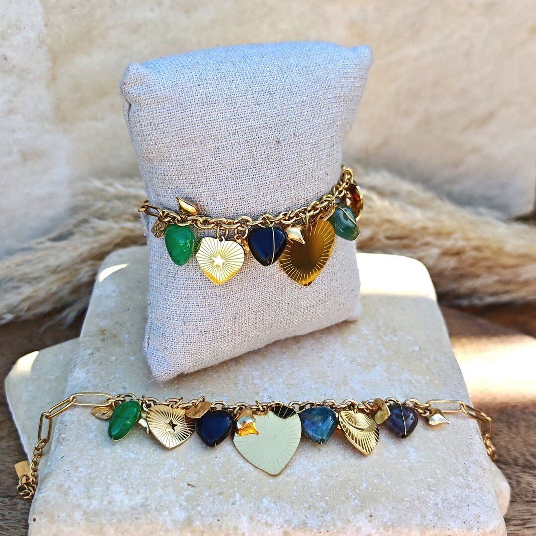 Bracelet Rigide Perles Et Pierres - Largeur 42 Mm - Neuf Jamais Porté - Intérieur Feutrine