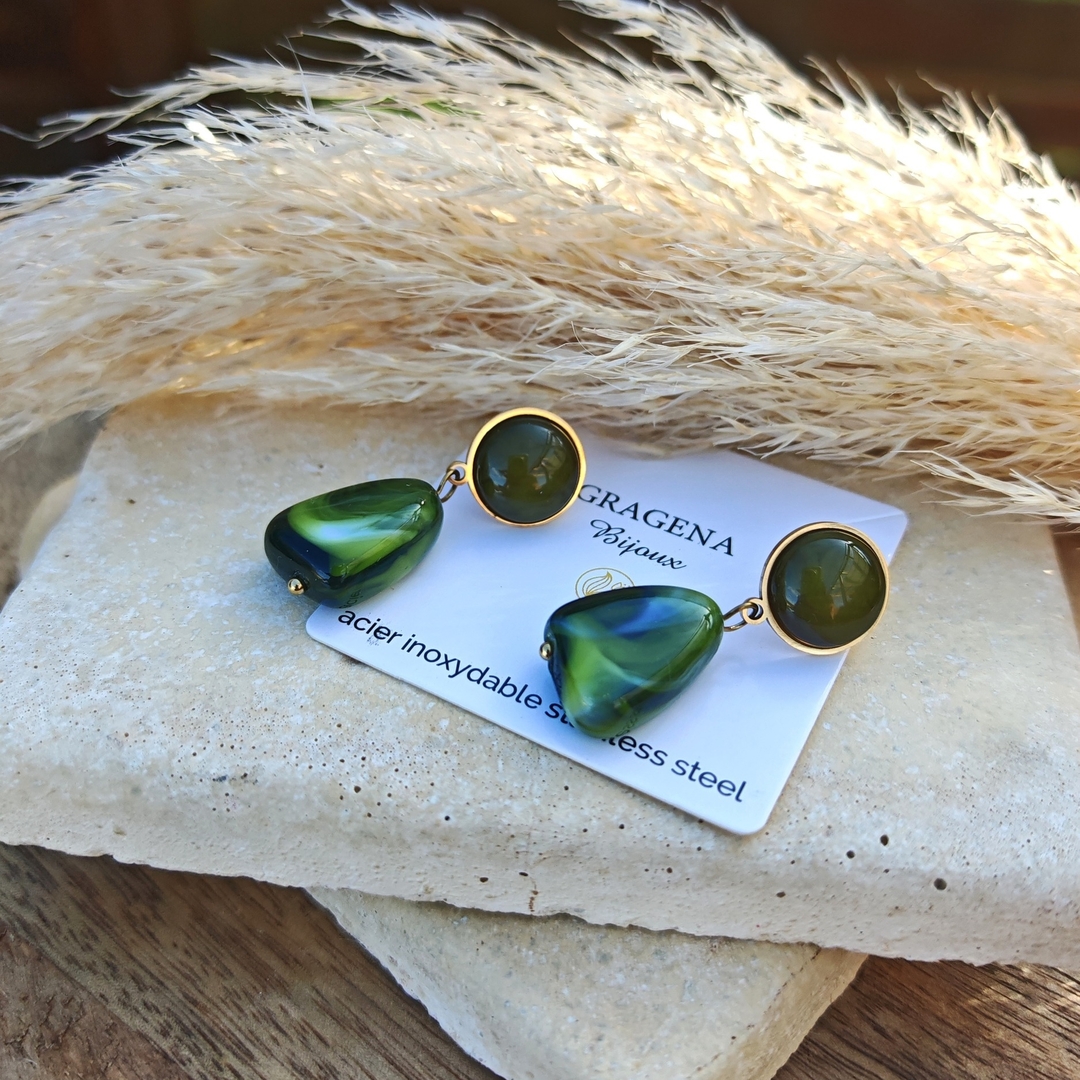 SUPERFINDINGS 3 stile di Boucles D'Oreilles In Jade Vert Boucles