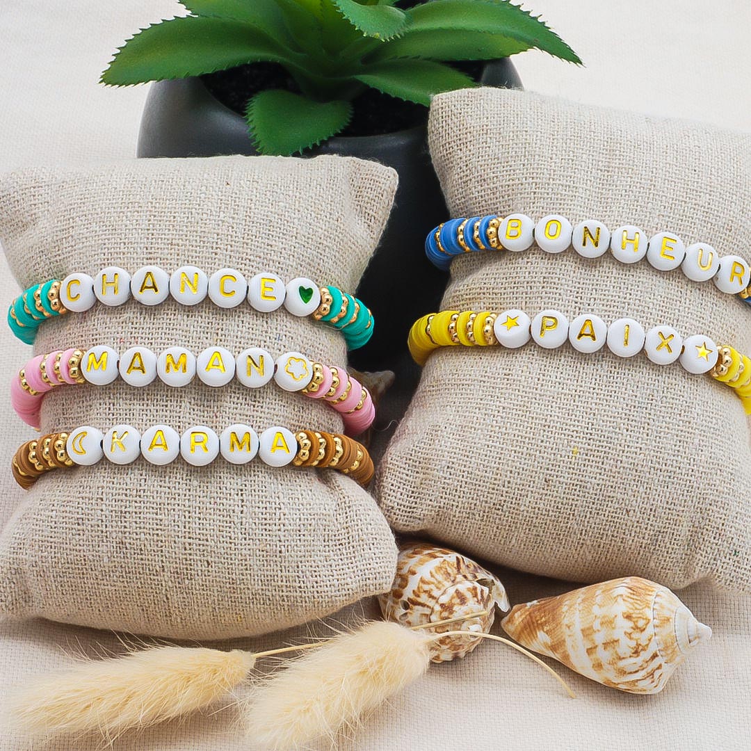 Bracelet perles heishi coeur doré - Bijoux Créative Perles