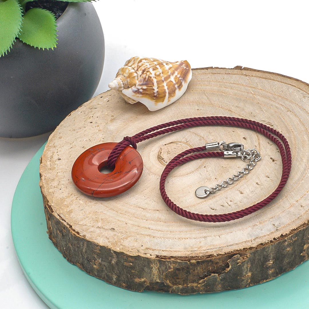 Collier donut pi chinois jaspe rouge