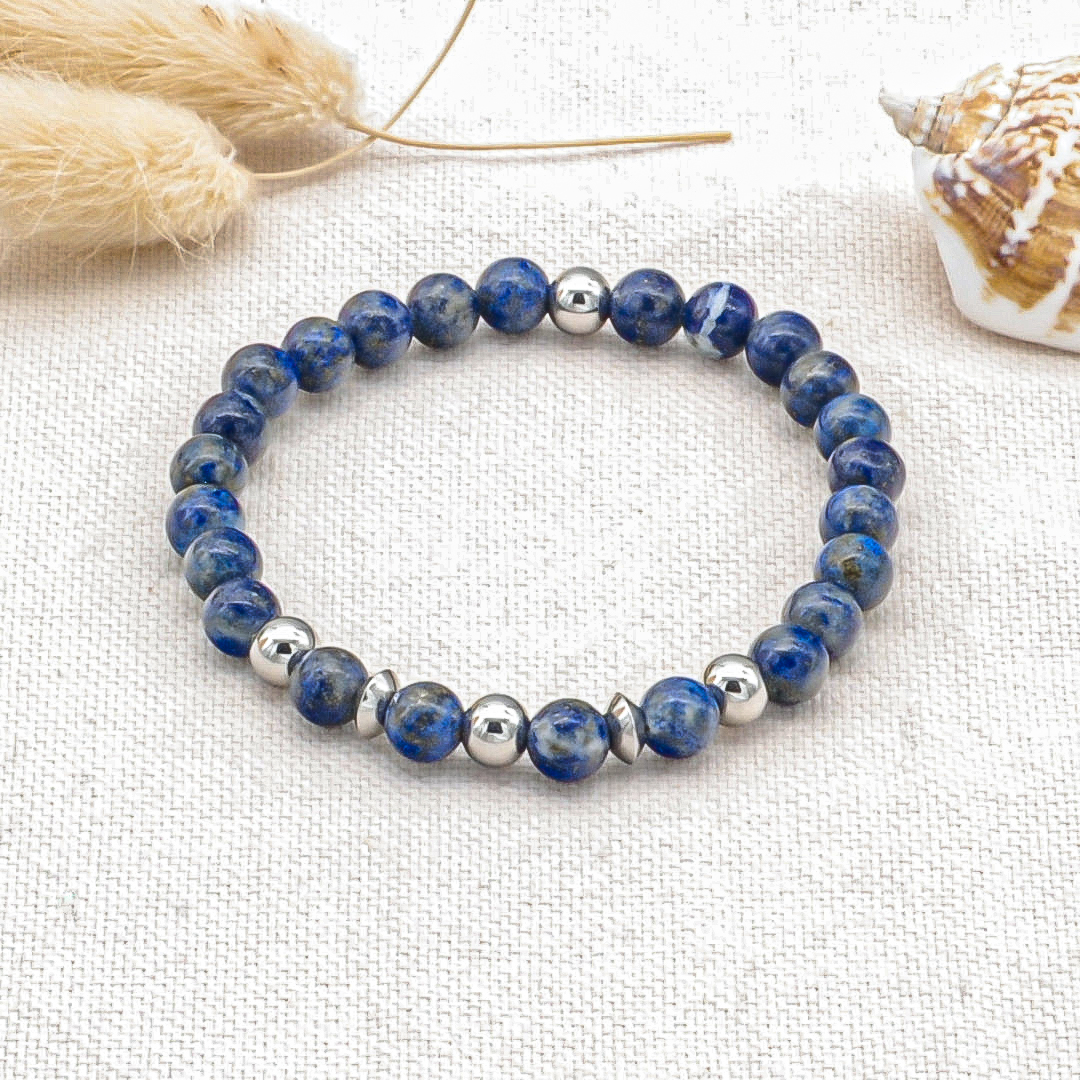 Bracelet confiance en soi pierre boule lapis-lazuli 6 mm