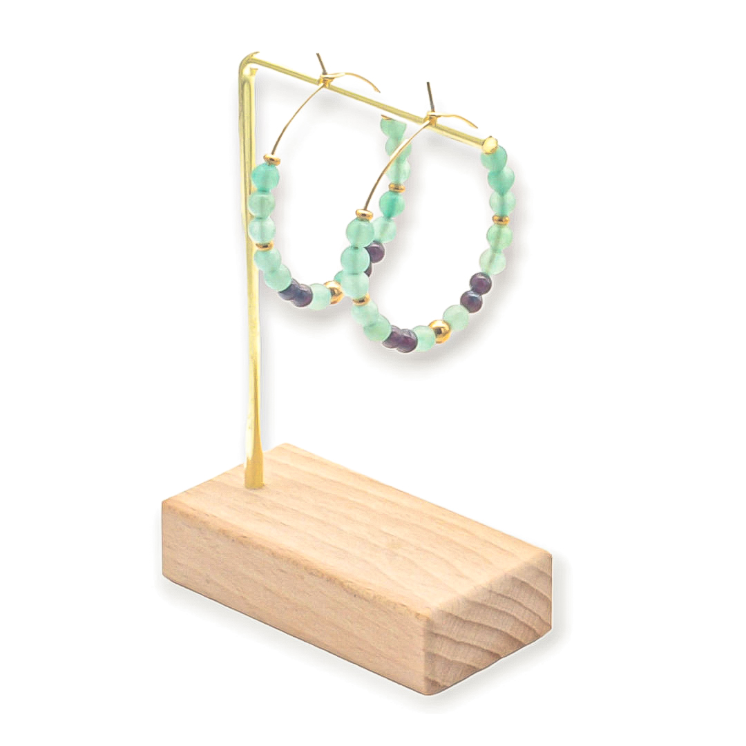 Boucles d\'oreilles créoles pierre naturelle aventurine & grenat