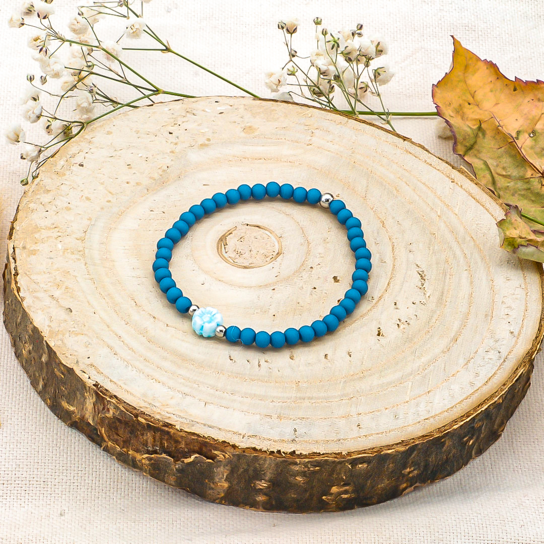 Bracelet enfant fleur tchèque bleu