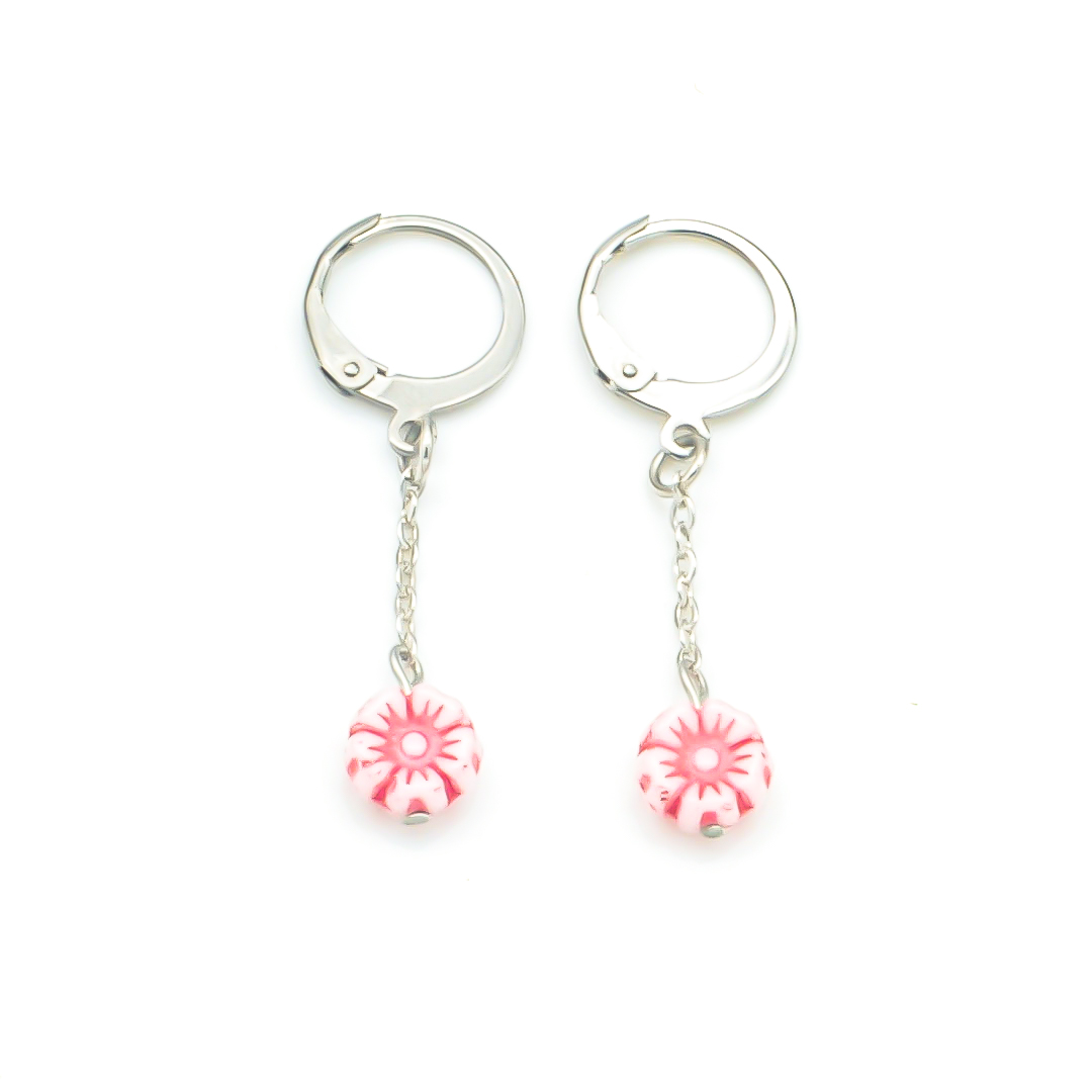 Boucles doreilles enfant fleur tchèque rouge