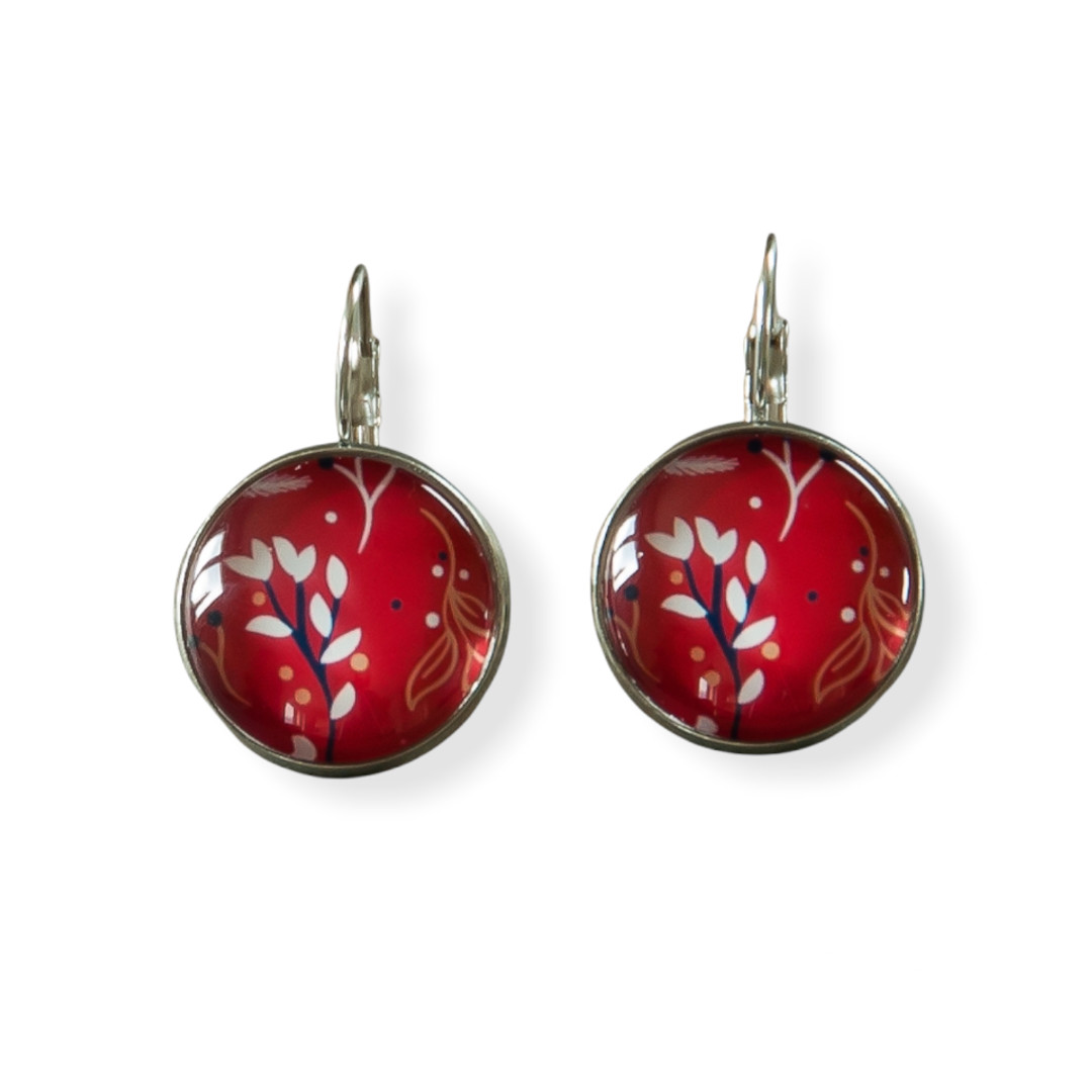 Boucles d\'oreilles rouge, fleur d\'hiver