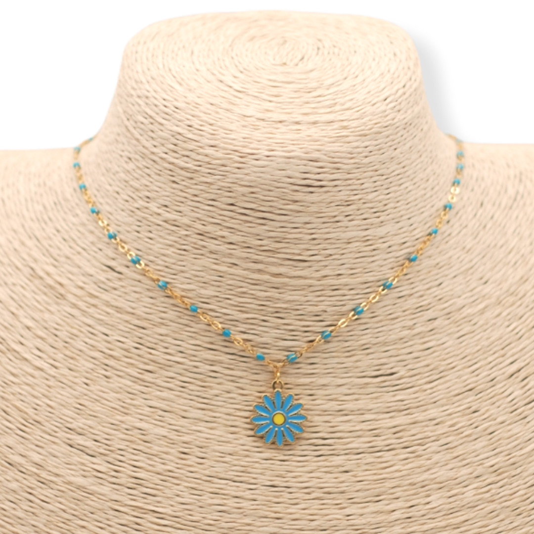 Collier Enfant Heather Needham Argent Sterling - Pendentif Marguerite Émail Jaune/Blanc 10mm, Chaîne 35.6cm, Boîte Cadeau