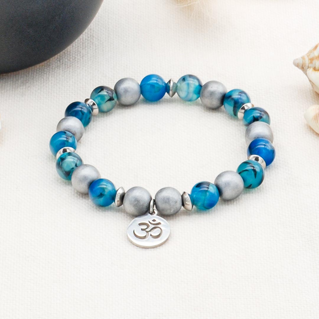 Bracelet yoga, pierre naturelle bleu veine de dragon
