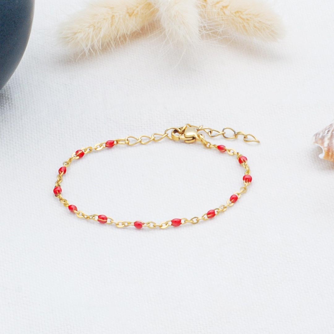Bracelet chaîne perlée email (couleur au choix)