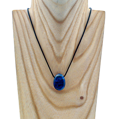 Collier cordon mixte "confiance en soi" pendentif lapis-lazuli