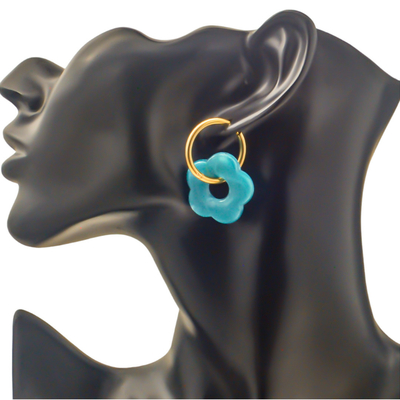 Boucles d'oreilles créole fleur xxl bleu