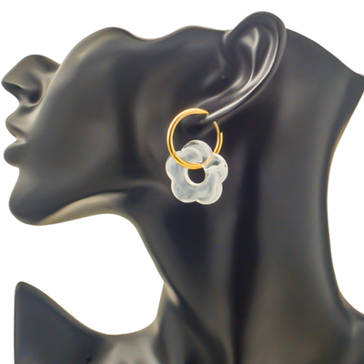 Boucles d'oreilles créole fleur xxl blanc