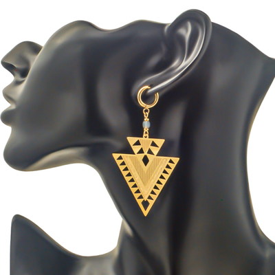 Boucles d'oreilles géométrique triangle doré labradorite