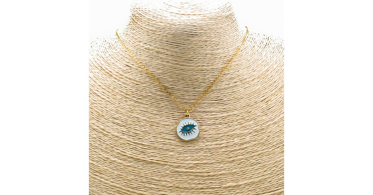 Collier œil Bleu Et Argent – Pendentif Triangulaire, Pierres Synthétiques, Occasion Belle Affaire à Saisir