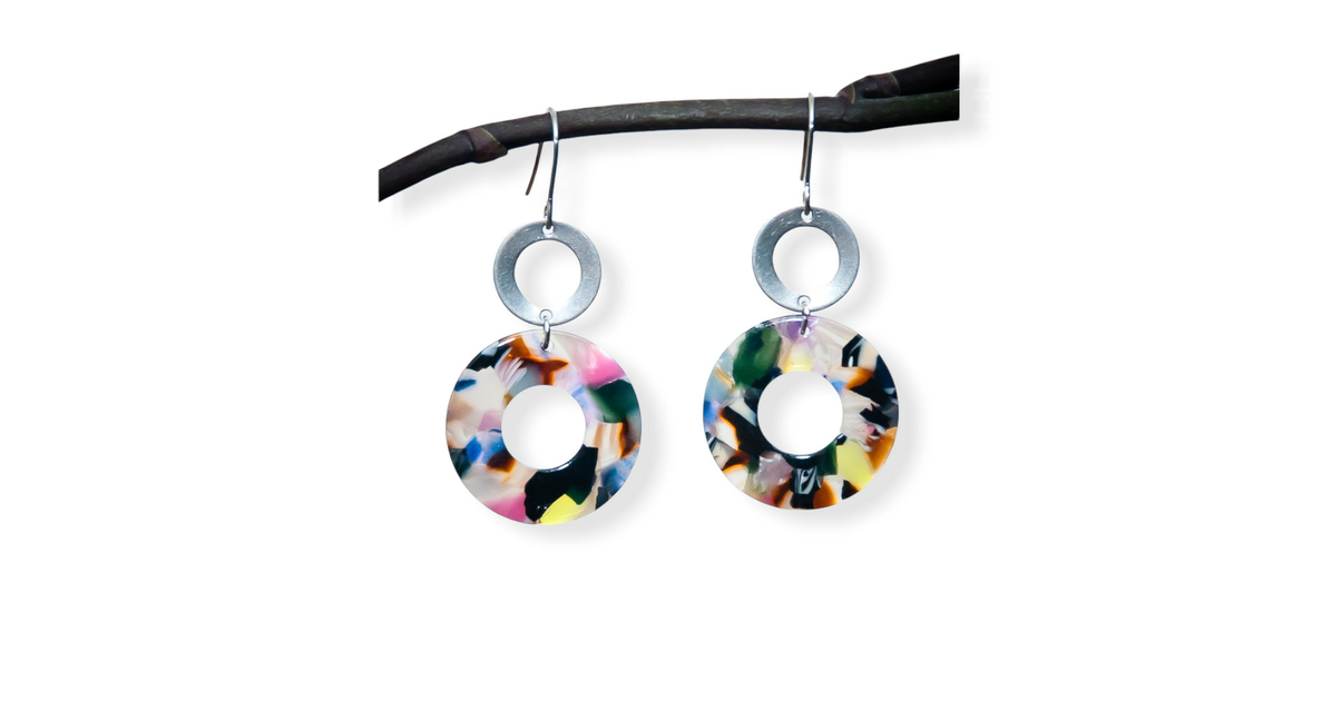 Parure Collier + Boucle D’oreille En Acétate – Couleur Sarcelle, Femme (neuf Avec étiquettes)