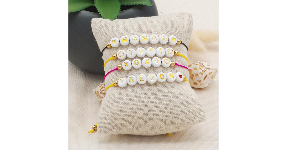 Bracelet Personnalisé En Perles Avec Lettres - Choix Des Lettres, Sans Fermoir, Acier Inoxydable, Neuf