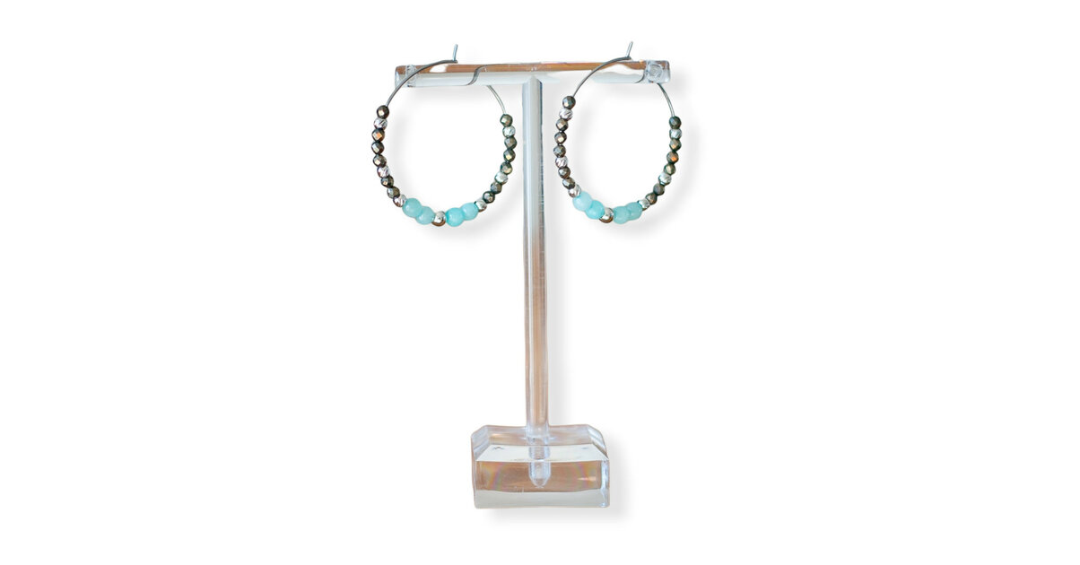 Boucles D'oreilles Créoles Strass Et Perles De Bohème - G.Gas Artist - Neuf Avec étiquette