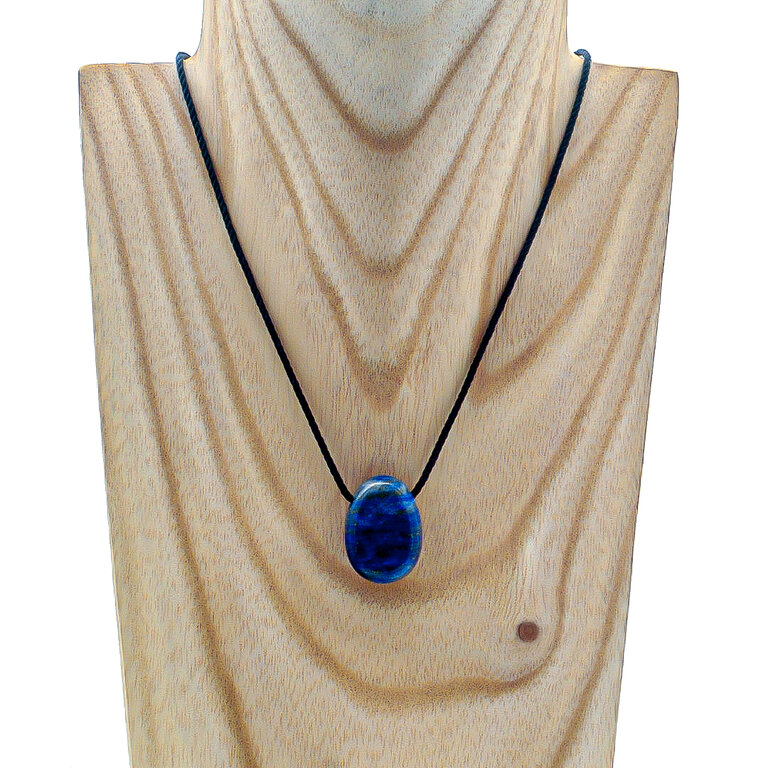 Collier Pendentif Perle Lapis Lazuli - Cordon Noir - Bijou Rétro - Occasion Parfait état