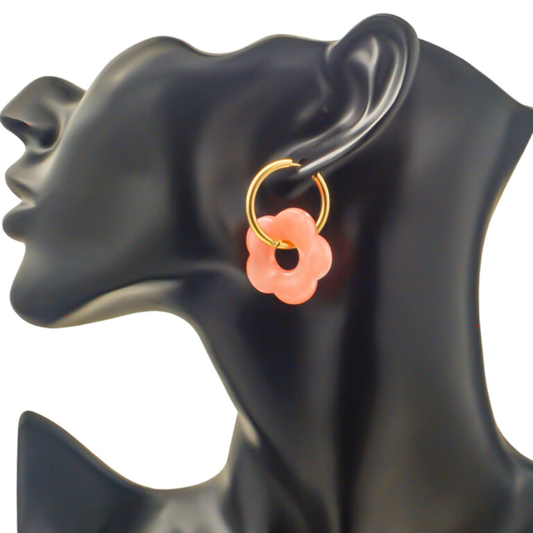 Boucles D'oreilles Or Jaune 18 Carats (750) - Pendentifs Nu Femme Rose Pêche