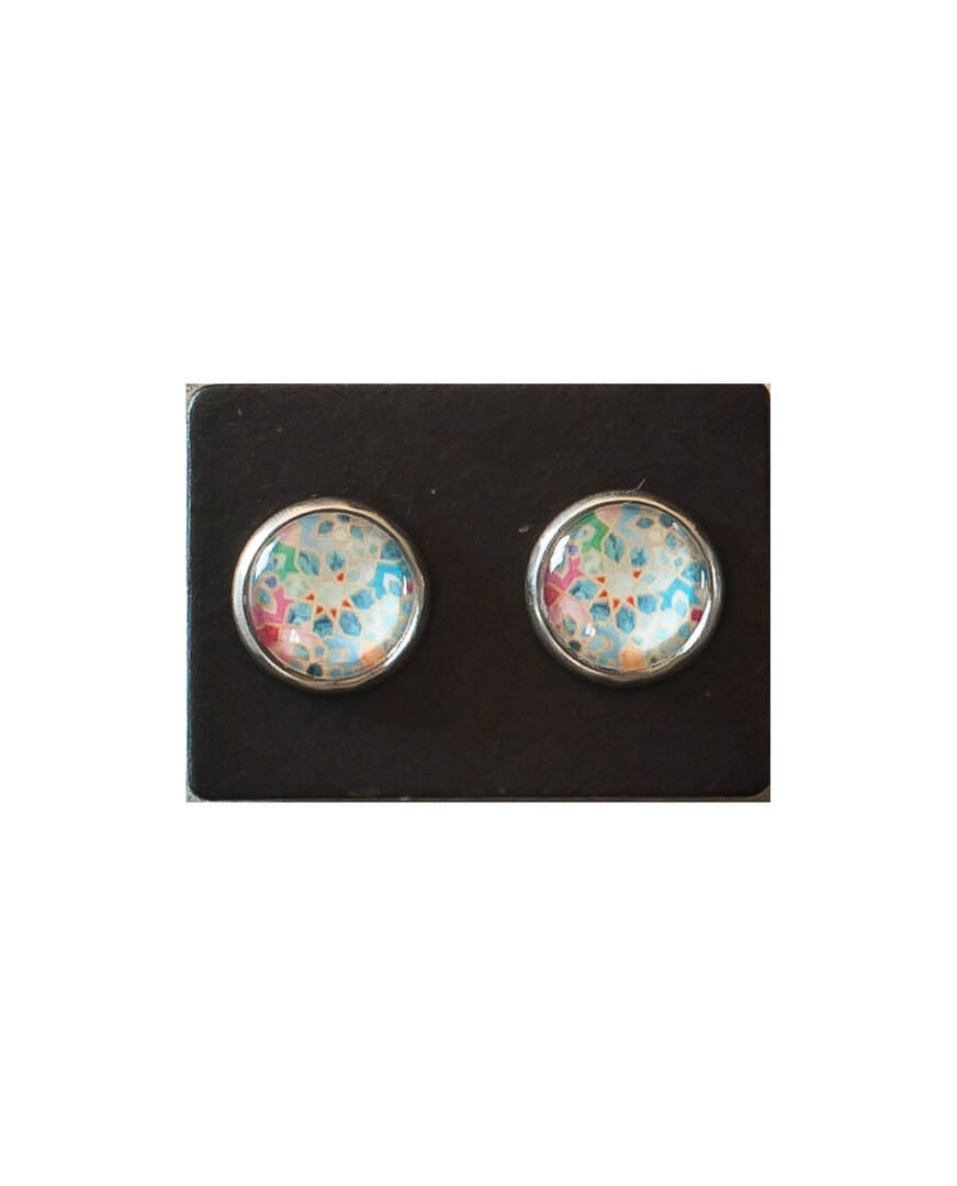 Boucles D'oreilles Puces à Petites Roses Anciennes En Verre Vitrail Bleu-vert - Acier Inoxydable, Neuf Avec étiquettes