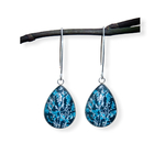 Boucles d'oreilles longues arbre fleuri bleu, acier inoxydable argent 3