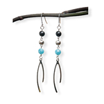 Boucles d'oreilles pendantes, pierre naturelle calcédoine teintée bleu, onyx noir, acier inoxydable argent 3