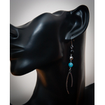 Boucles doreilles pendantes, pierre naturelle calcédoine teintée bleu, onyx noir, acier inoxydable argent 2