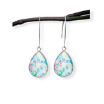 Boucles d'oreilles longues mosaïque, vitraux bleu rose vert, acier inoxydable argent 4