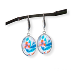 Boucles d'oreilles pendantes ovale, couleur vive, fleur et feuille, acier inoxydable argent 3