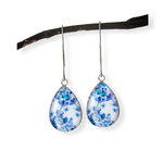 Boucles d'oreilles longues fleur lavande, violet, acier inoxydable argent