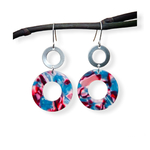 Boucles d'oreilles pendentif rond acétate rouge bleu, anneau acier inoxydable argent 3