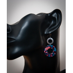 Boucles doreilles pendentif rond acétate rouge bleu, anneau acier inoxydable argent 2