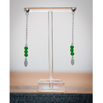 Boucles doreilles clou boule, perle jade verte, pendentif navette, chaîne acier inoxydable argent 1