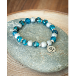 Bracelet yoga, pierre naturelle bleu veine de dragon, hématite argent plaqué, médaille om acier inoxydable argent 1