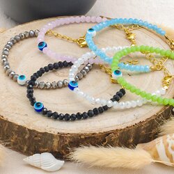 Collier Perles Colorées Avec Pendentif Oeil De Protection - Style Bohème - Neuf Sans Emballage