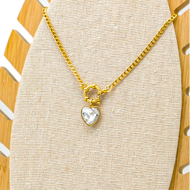 Collier coeur de cristal blanc transparent