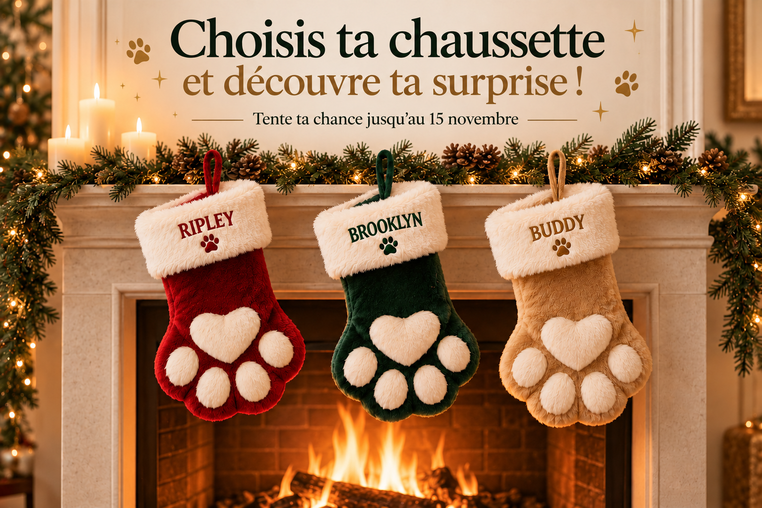 Cheminée et trois chaussettes chat Ripley Brooklyn Buddy