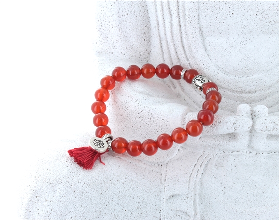 Bracelet Yoga Cornaline Pompon et Lotus