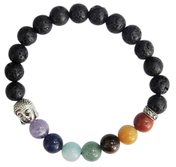 Bracelet 7 Chakras Pierre de lave Perles rondes 8 mm