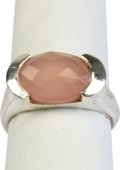 Bague Argent Calcédoine Rose Facettée - Taille 57