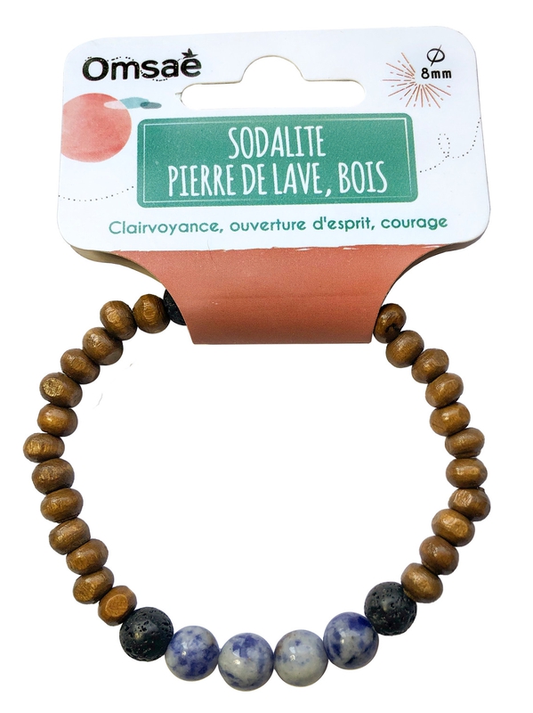 70028.1-Bracelet Bois, Sodalite et Pierre de lave
